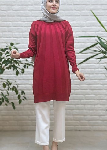 Bordo Kadın Uzun Kollu Pamuklu Tunik