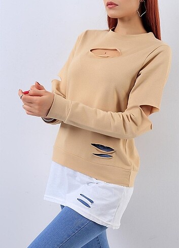 Yırtık model sweatshirt