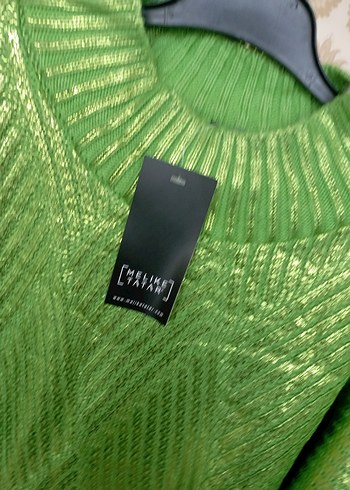 Yeşil Triko Boğazlı Salaş Kadın Kazak - Görsel 11