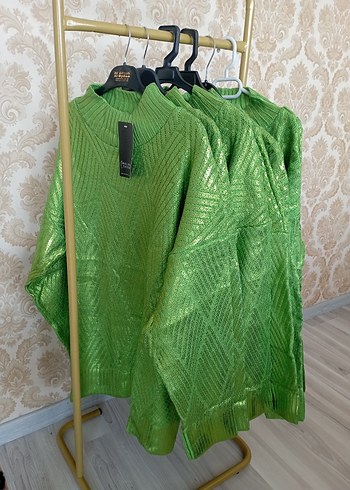 Yeşil Triko Boğazlı Salaş Kadın Kazak - Görsel 20