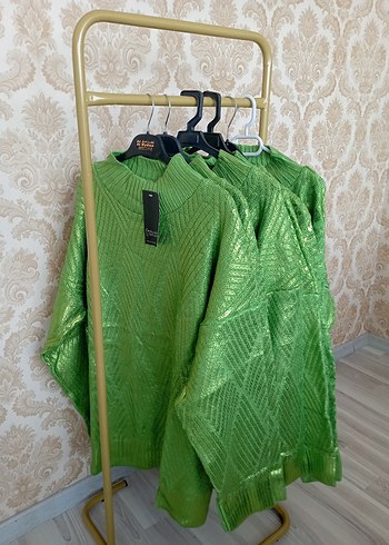 Yeşil Triko Boğazlı Salaş Kadın Kazak - Görsel 19