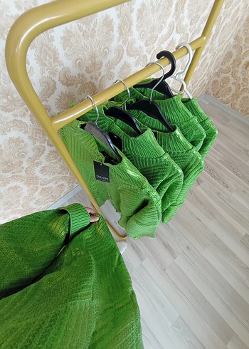 Yeşil Triko Boğazlı Salaş Kadın Kazak - Görsel 5