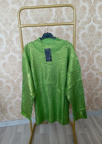 Yeşil Triko Boğazlı Salaş Kadın Kazak - Görsel 12