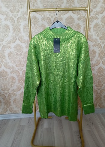 Yeşil Triko Boğazlı Salaş Kadın Kazak - Görsel 9