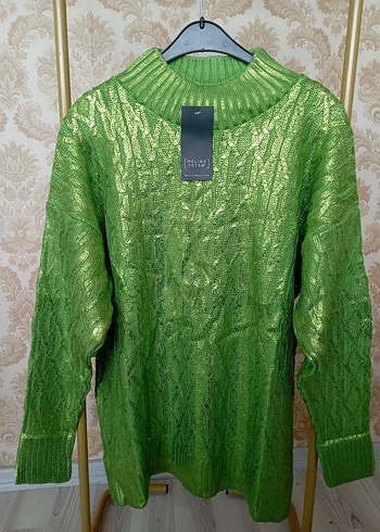 Yeşil Triko Boğazlı Salaş Kadın Kazak - Görsel 10