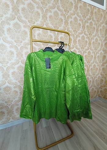 Yeşil Triko Boğazlı Salaş Kadın Kazak - Görsel 13