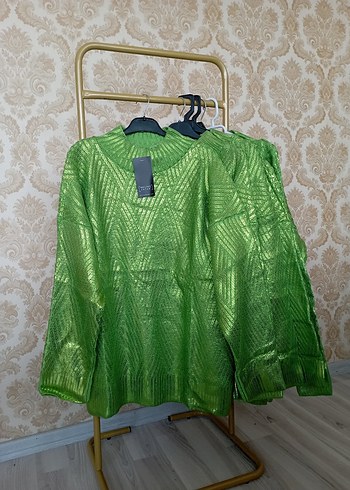 Yeşil Triko Boğazlı Salaş Kadın Kazak - Görsel 16