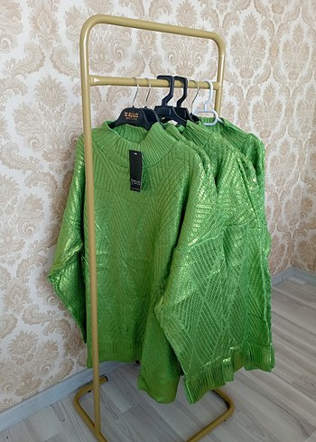 Yeşil Triko Boğazlı Salaş Kadın Kazak - Görsel 18