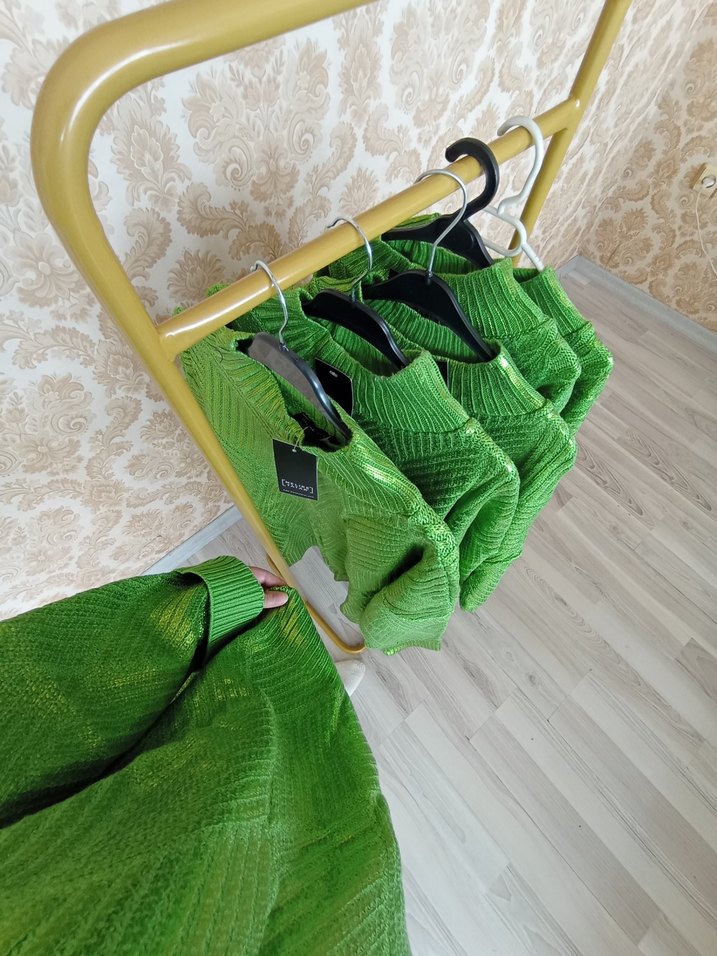 Yeşil Triko Boğazlı Salaş Kadın Kazak - Görsel 5