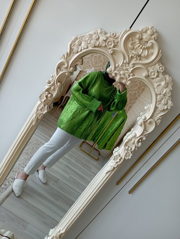 Yeşil Triko Boğazlı Salaş Kadın Kazak - Görsel 2