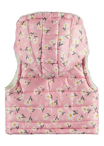 Kız Çocuk Kapüşonlu Pembe Çiçekli Yelek - Görsel 2