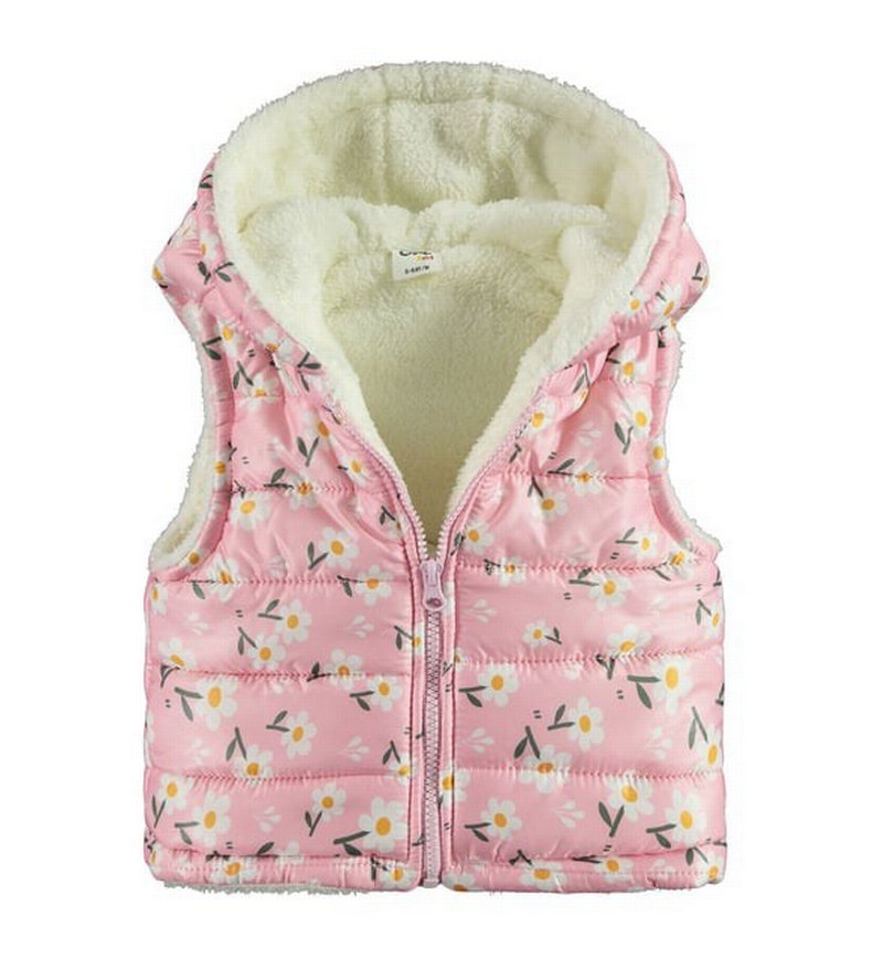 Kız Çocuk Kapüşonlu Pembe Çiçekli Yelek - Görsel 3