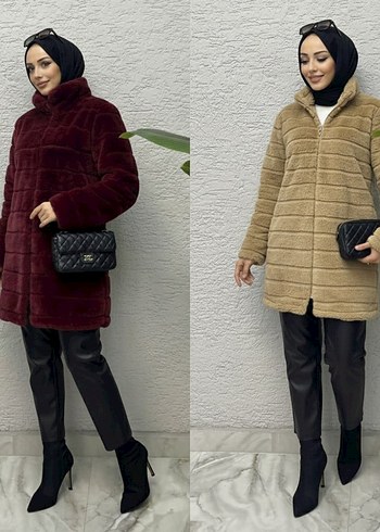 Bordo Kadın Peluş Mont - Görsel 3