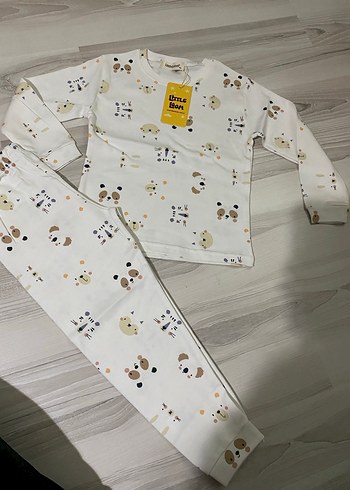 Beyaz Baskılı Pamuklu Çocuk Pijaması - Görsel 2