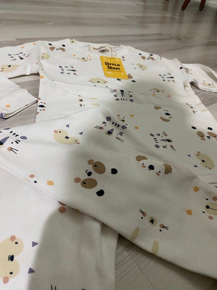 Beyaz Baskılı Pamuklu Çocuk Pijaması - Görsel 4