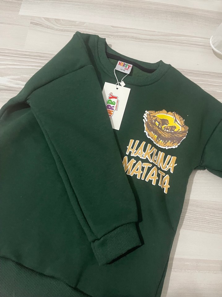 Erkek Çocuk Koyu Yeşil Baskılı Eşofman Takımı - Görsel 4