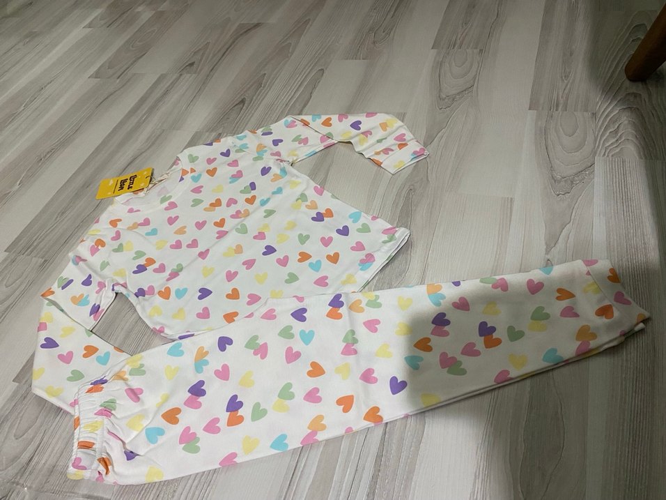 Bebek Kız Çok Renkli Kalp Desenli Uzun Kollu Takım - Görsel 2