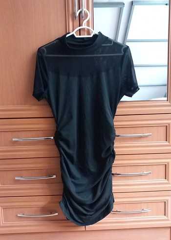 Siyah Drapeli Yüksek Likralı Elbise - Görsel 2