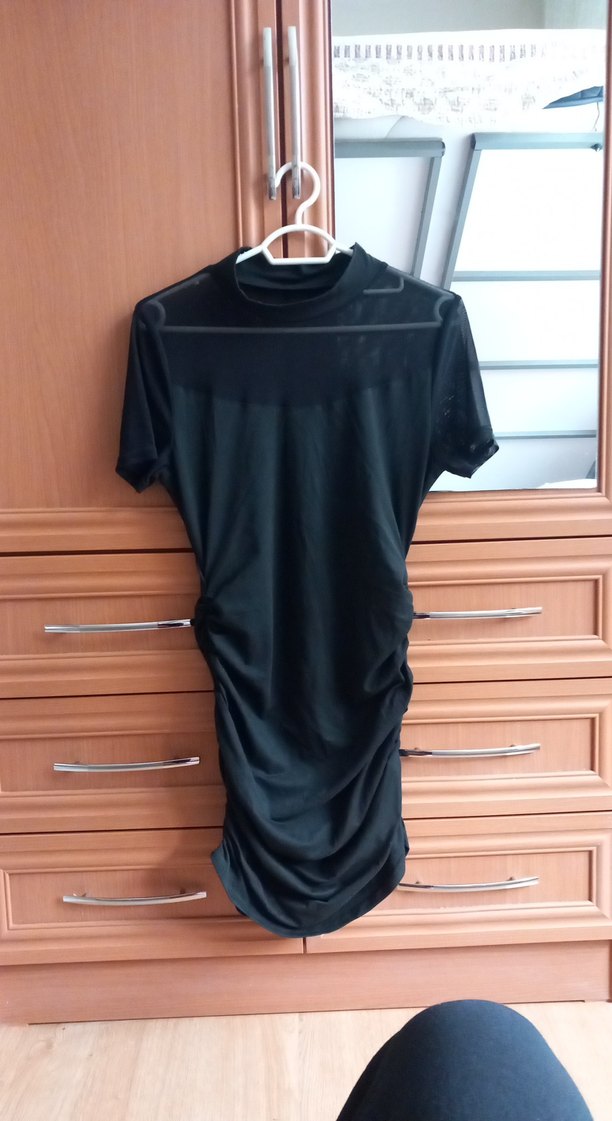 Siyah Drapeli Yüksek Likralı Elbise - Görsel 2