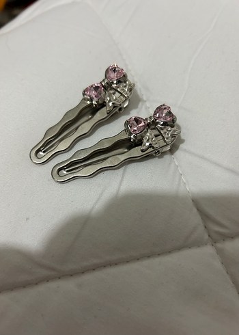 Pembe Taşlı Metal Saç Tokası Çifti