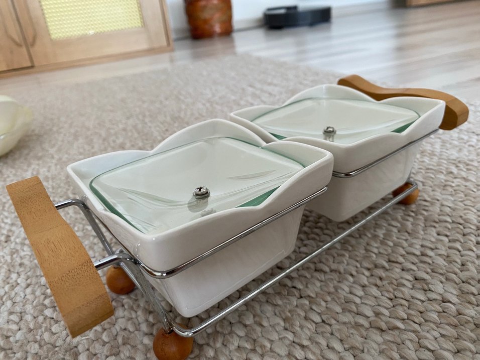 Ahşap Kulplu Beyaz Seramik İkili Kase Seti - Görsel 2