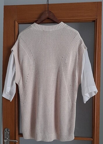 Bej transparan kollu çok şık Triko. 100% Pamuk. - Görsel 2