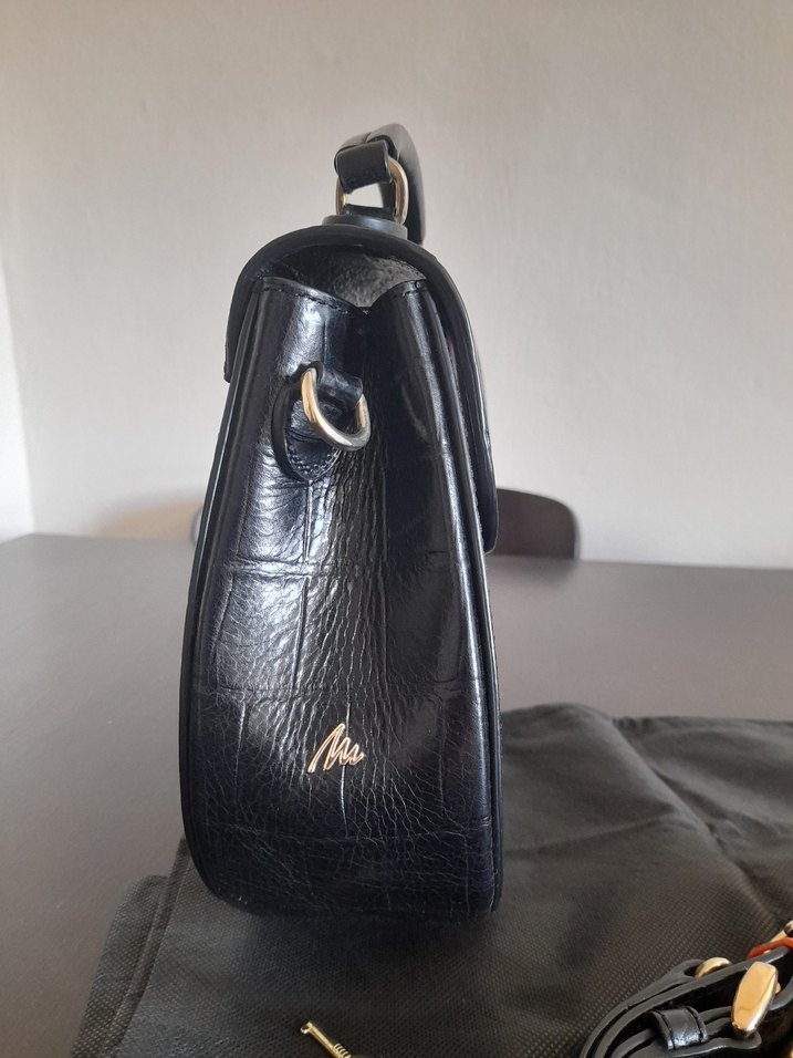 Matraş Askılı Siyah Kadın Çantası   % Hakiki Deri - Görsel 5