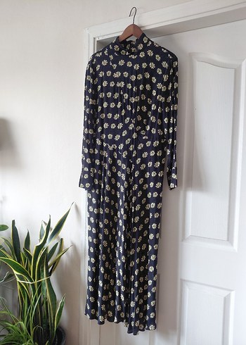 ZARA Kadın Siyah Çiçek Desenli Uzun Elbise - Görsel 2