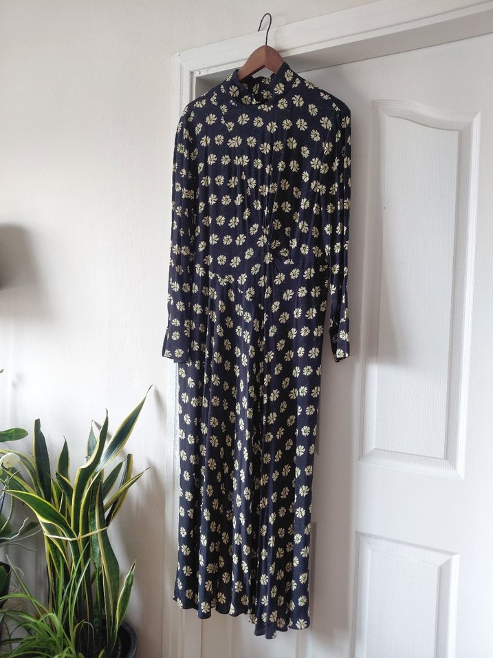 ZARA Kadın Siyah Çiçek Desenli Uzun Elbise - Görsel 2