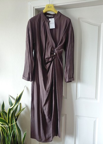 Touche Prive marka Drapeli Uzun Kahverengi Kadın Elbise - Görsel 4