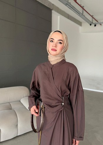 Touche Prive marka Drapeli Uzun Kahverengi Kadın Elbise - Görsel 3