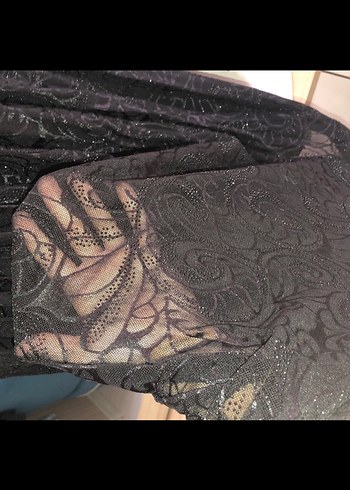 40 Beden Uzun Siyah Etnik Desenli parıltılı Kadın fistan abiye