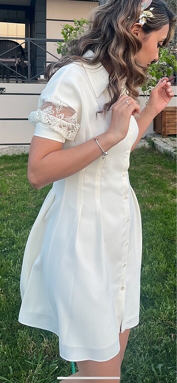 Adl adilışık s beden kırık beyaz nişan elbisem güpür kol - Görsel 3