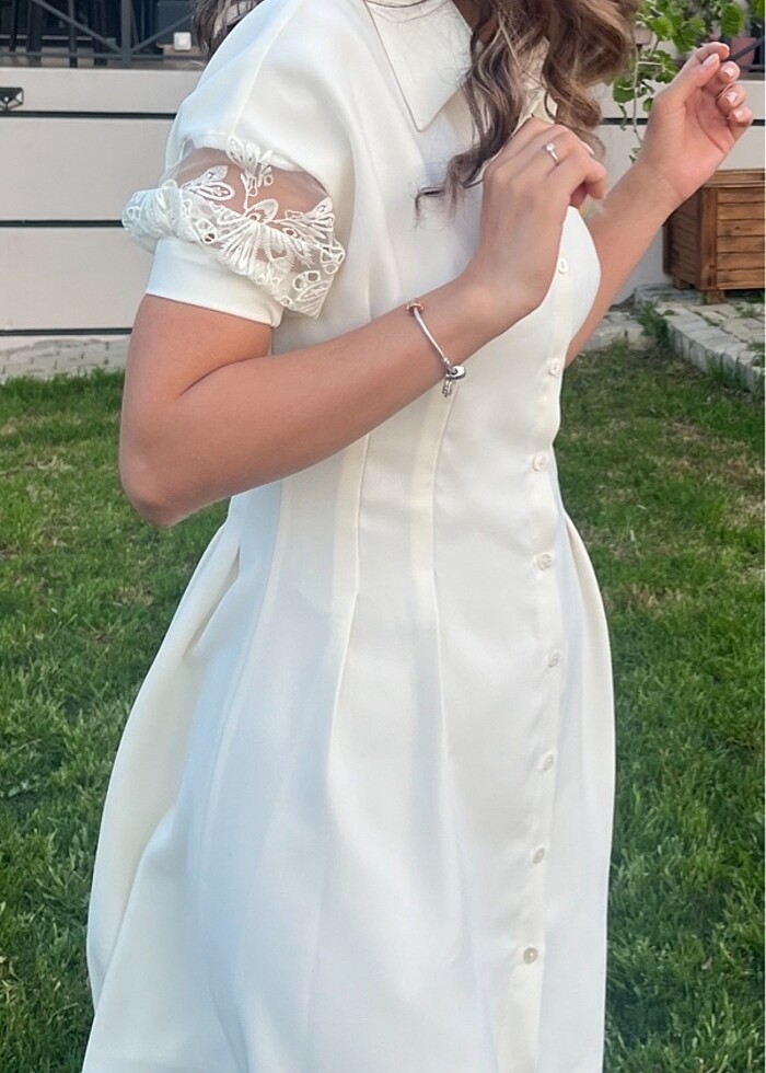 Adl adilışık s beden kırık beyaz nişan elbisem güpür kol - Görsel 3