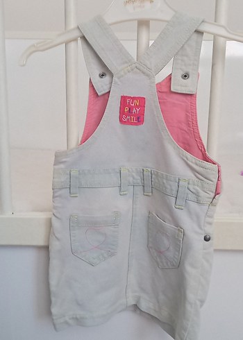12-18 Ay Beden Kız Çocuk Gri Düğmeli Denim Tulum