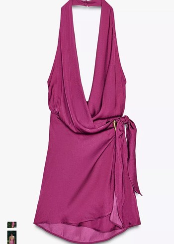 Mor Drapeli Mini Halter Yaka Elbise - Görsel 5