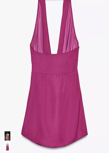 Mor Drapeli Mini Halter Yaka Elbise - Görsel 6