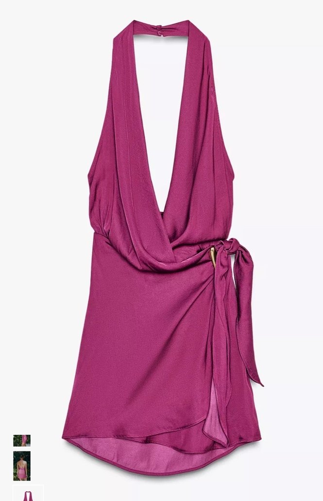 Mor Drapeli Mini Halter Yaka Elbise - Görsel 5