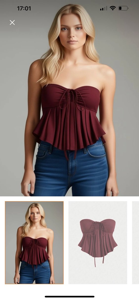 Bordo straplez crop - Görsel 2