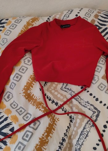 Kırmızı Mini Uzun Kollu Street Wear Bluz - Görsel 2