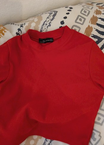 Kırmızı Mini Uzun Kollu Street Wear Bluz - Görsel 4