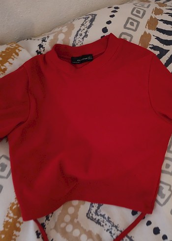 Kırmızı Mini Uzun Kollu Street Wear Bluz - Görsel 3