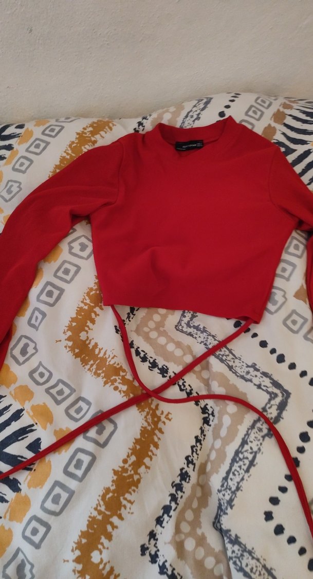 Kırmızı Mini Uzun Kollu Street Wear Bluz - Görsel 2