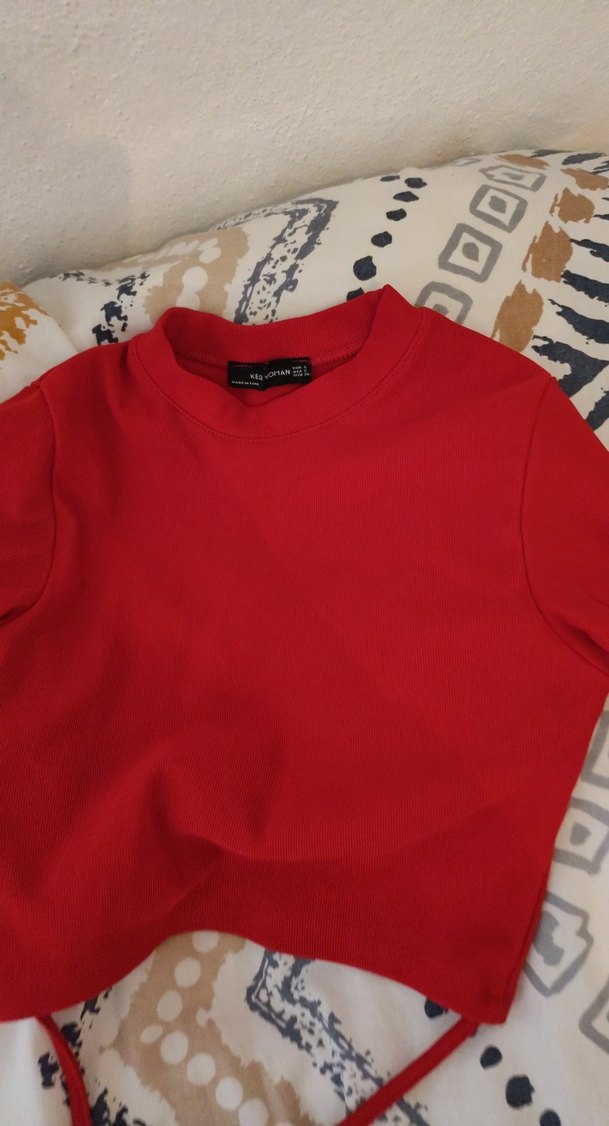 Kırmızı Mini Uzun Kollu Street Wear Bluz - Görsel 4