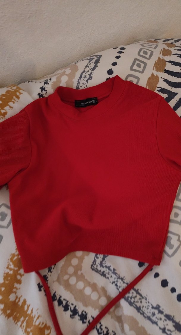 Kırmızı Mini Uzun Kollu Street Wear Bluz - Görsel 3