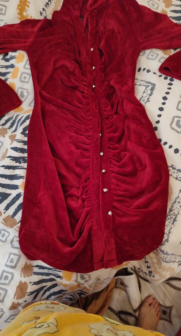 Bordo Uzun Kollu Bohem Kadın Elbise - Görsel 2