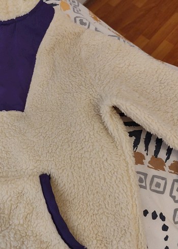 Mor Detaylı Uzun Kollu Kadın Polar Ceket - Görsel 3