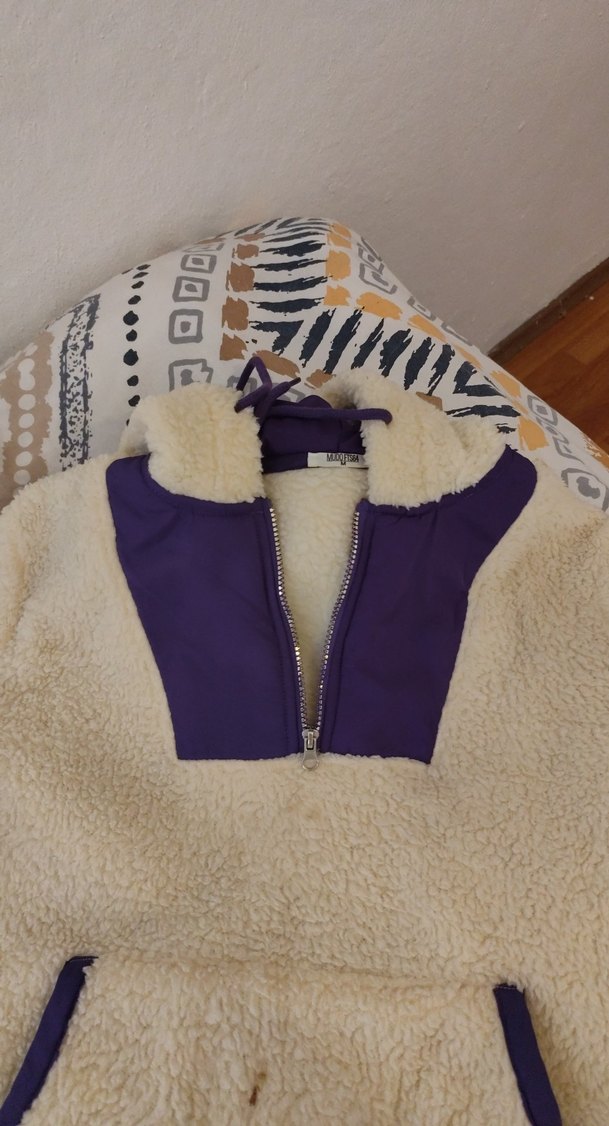 Mor Detaylı Uzun Kollu Kadın Polar Ceket - Görsel 2