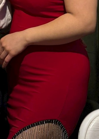 Kırmızı Drapeli Mini Parti Elbisesi - Görsel 2