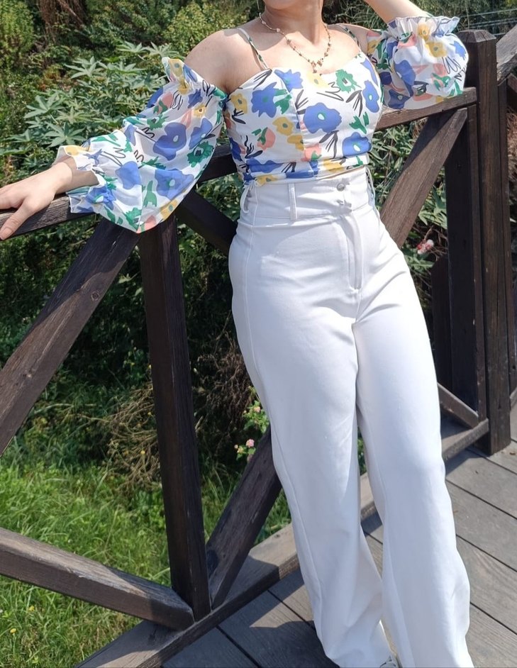 Çiçek Desenli Straplez Bohem Bluz - Görsel 2